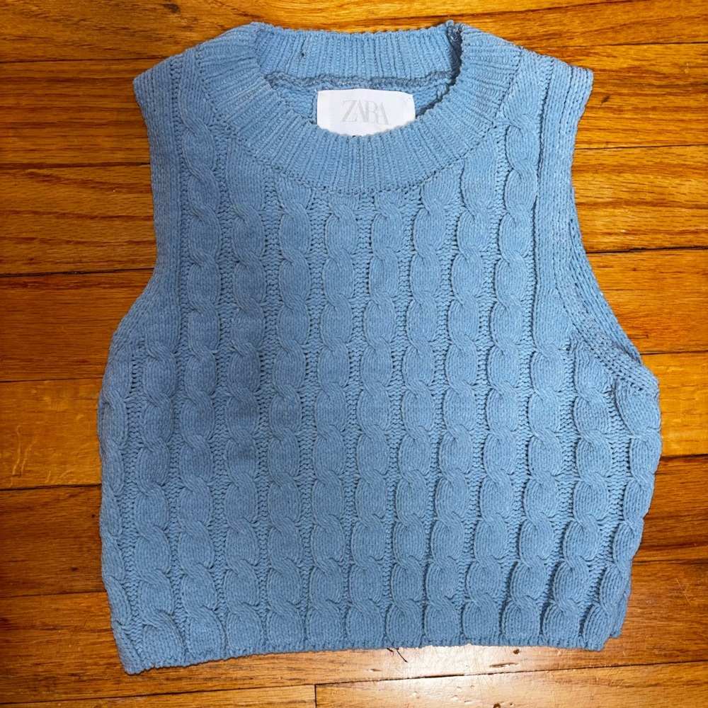 Zara Light Blue Cable Knit Sweater Vest